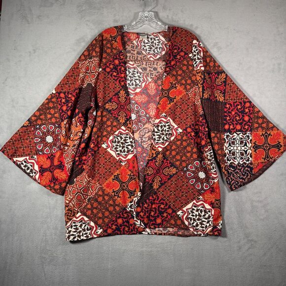 EARTHBOUND Other - Earthbound Kimono Womens XL Red Abstract Print Open Front Artsy Hippie Boho